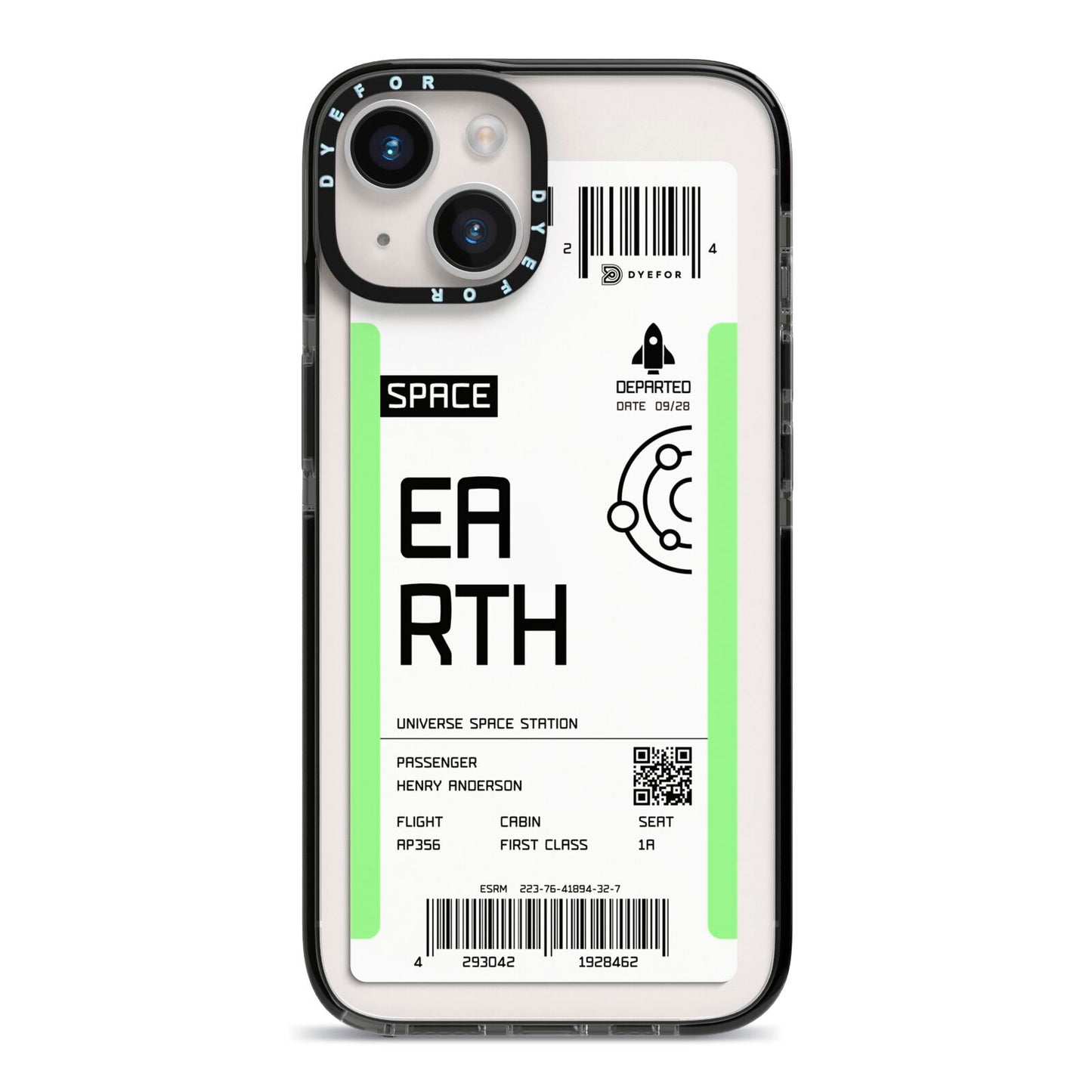 Earth Boarding Pass iPhone 14 Black Impact Case on Silver phone