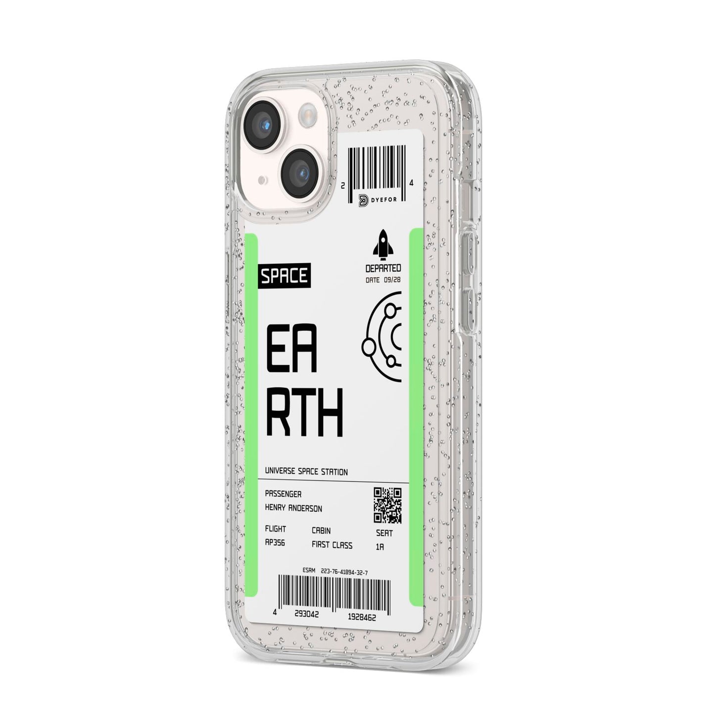 Earth Boarding Pass iPhone 14 Glitter Tough Case Starlight Angled Image