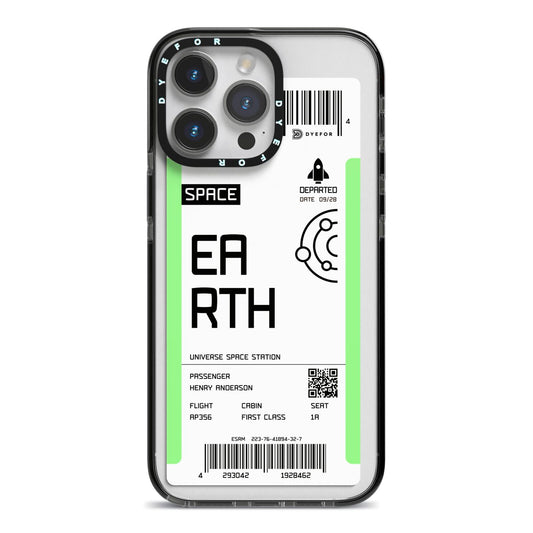 Earth Boarding Pass iPhone 14 Pro Max Black Impact Case on Silver phone