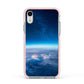 Earth In Space Apple iPhone XR Impact Case Pink Edge on Silver Phone