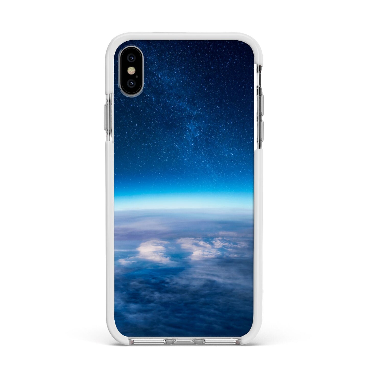 Earth In Space Apple iPhone Xs Max Impact Case White Edge on Silver Phone