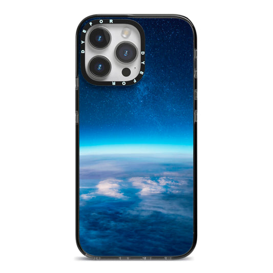 Earth In Space iPhone 14 Pro Max Black Impact Case on Silver phone
