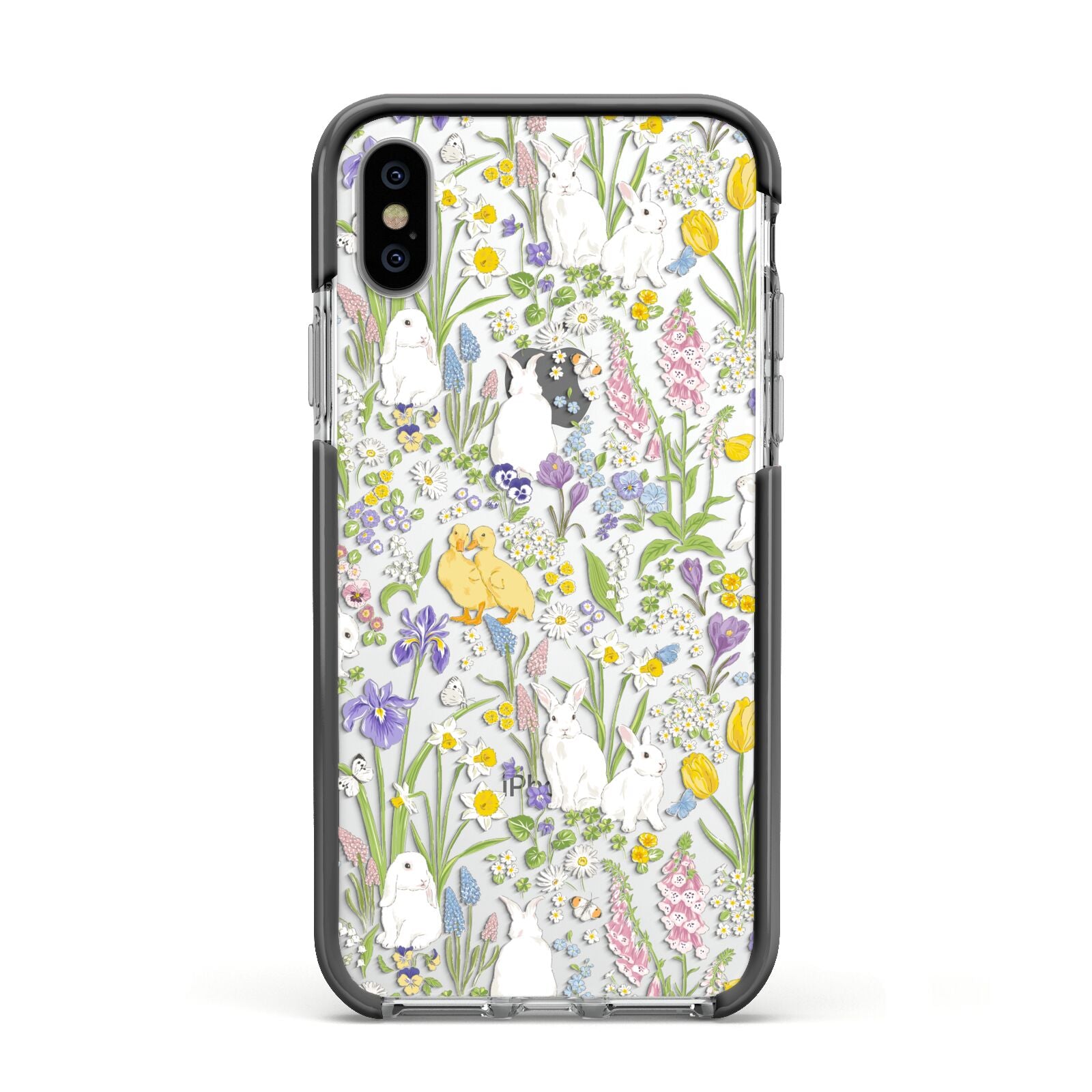 Easter Apple iPhone Xs Impact Case Black Edge on Silver Phone