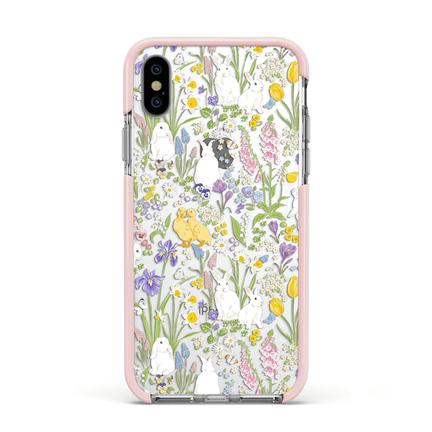 Easter Apple iPhone Xs Impact Case Pink Edge on Silver Phone