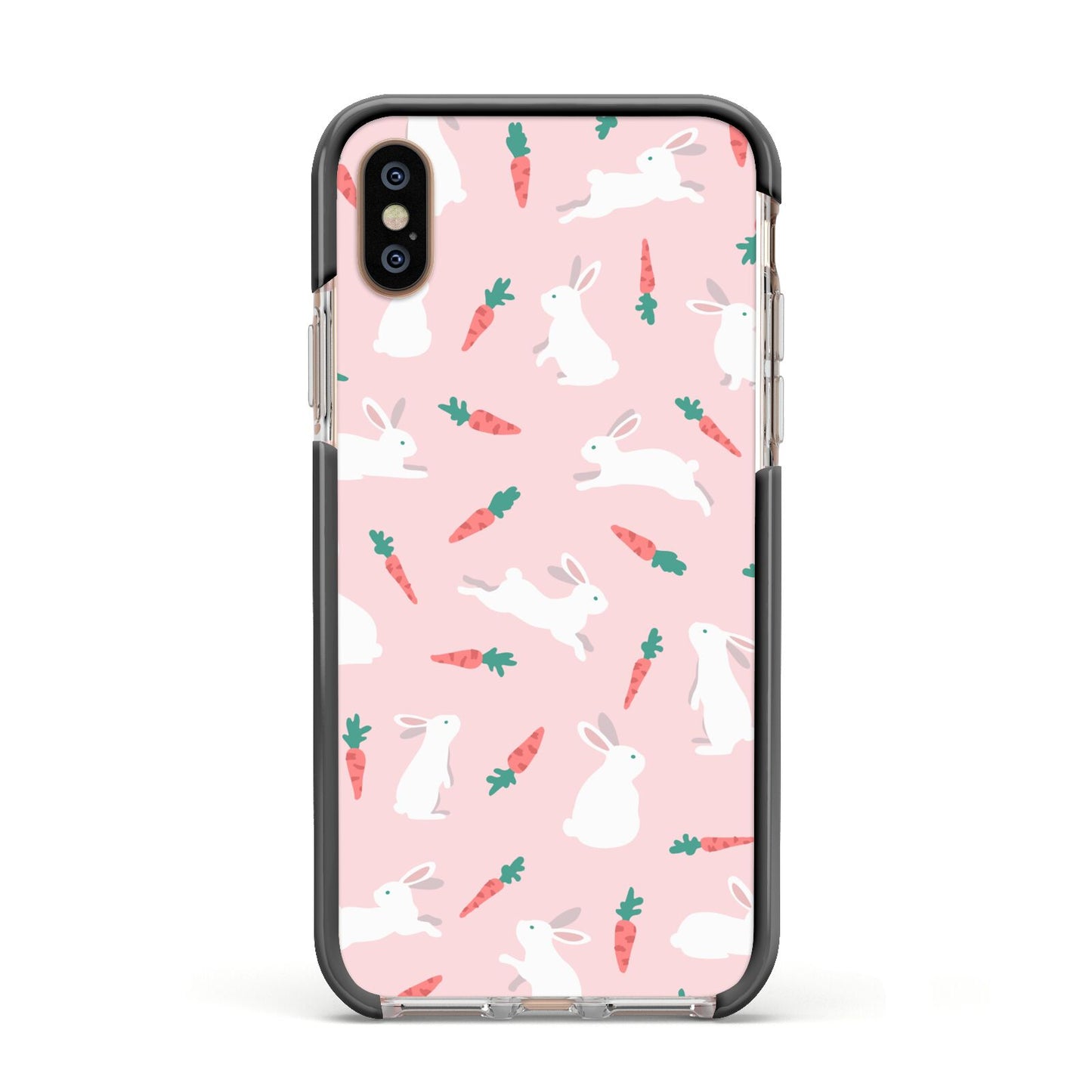 Easter Bunny And Carrot Apple iPhone Xs Impact Case Black Edge on Gold Phone