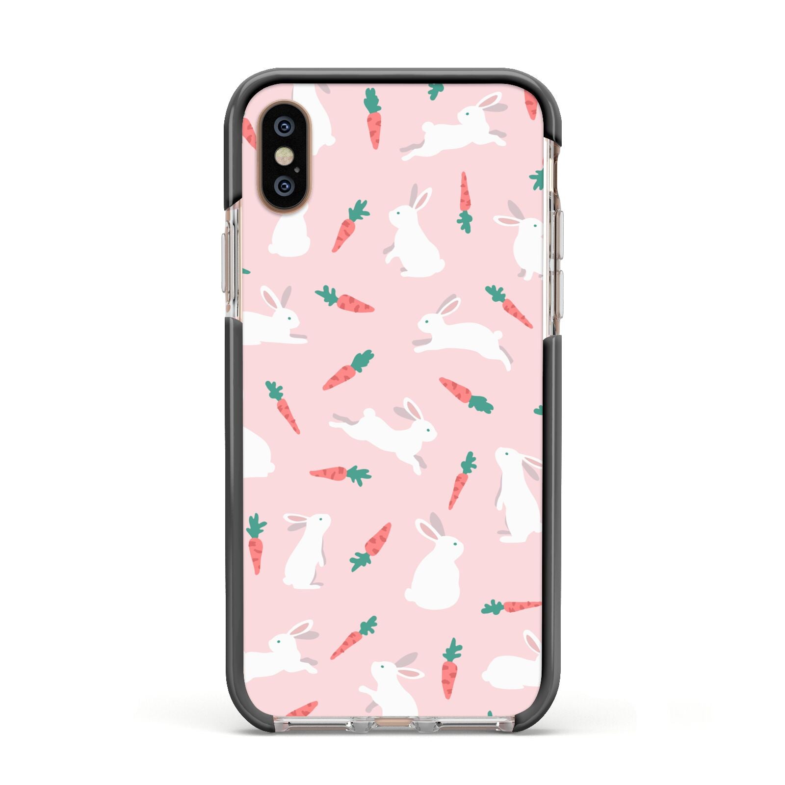 Easter Bunny And Carrot Apple iPhone Xs Impact Case Black Edge on Gold Phone