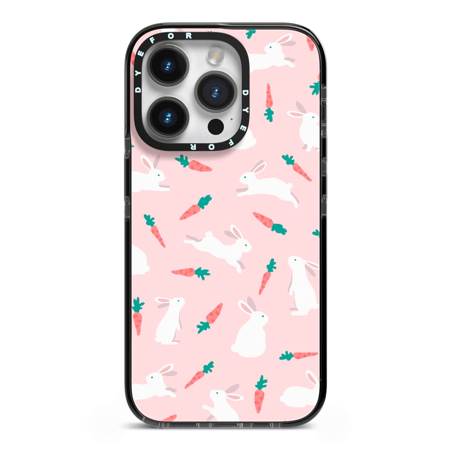 Easter Bunny And Carrot iPhone 14 Pro Black Impact Case on Silver phone