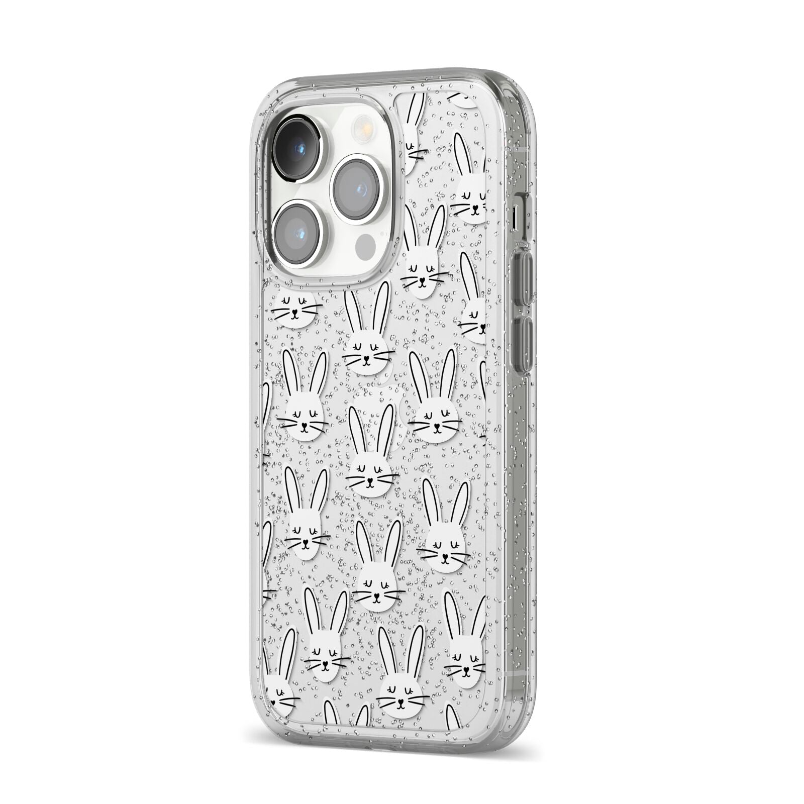 Easter Bunny iPhone 14 Pro Glitter Tough Case Silver Angled Image