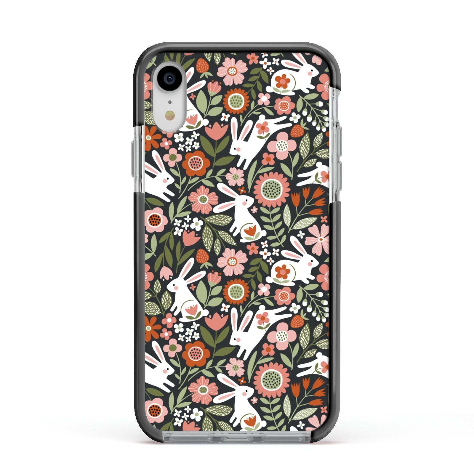 Easter Floral Apple iPhone XR Impact Case Black Edge on Silver Phone