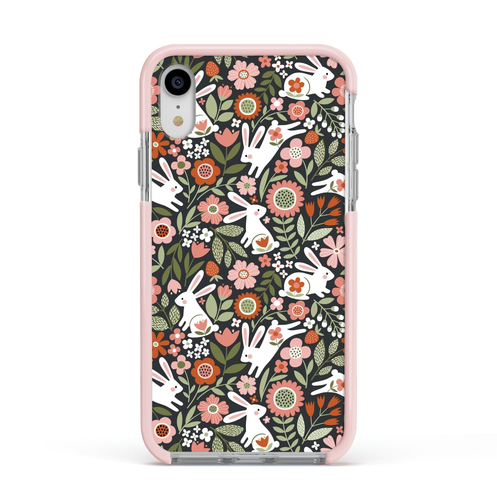 Easter Floral Apple iPhone XR Impact Case Pink Edge on Silver Phone