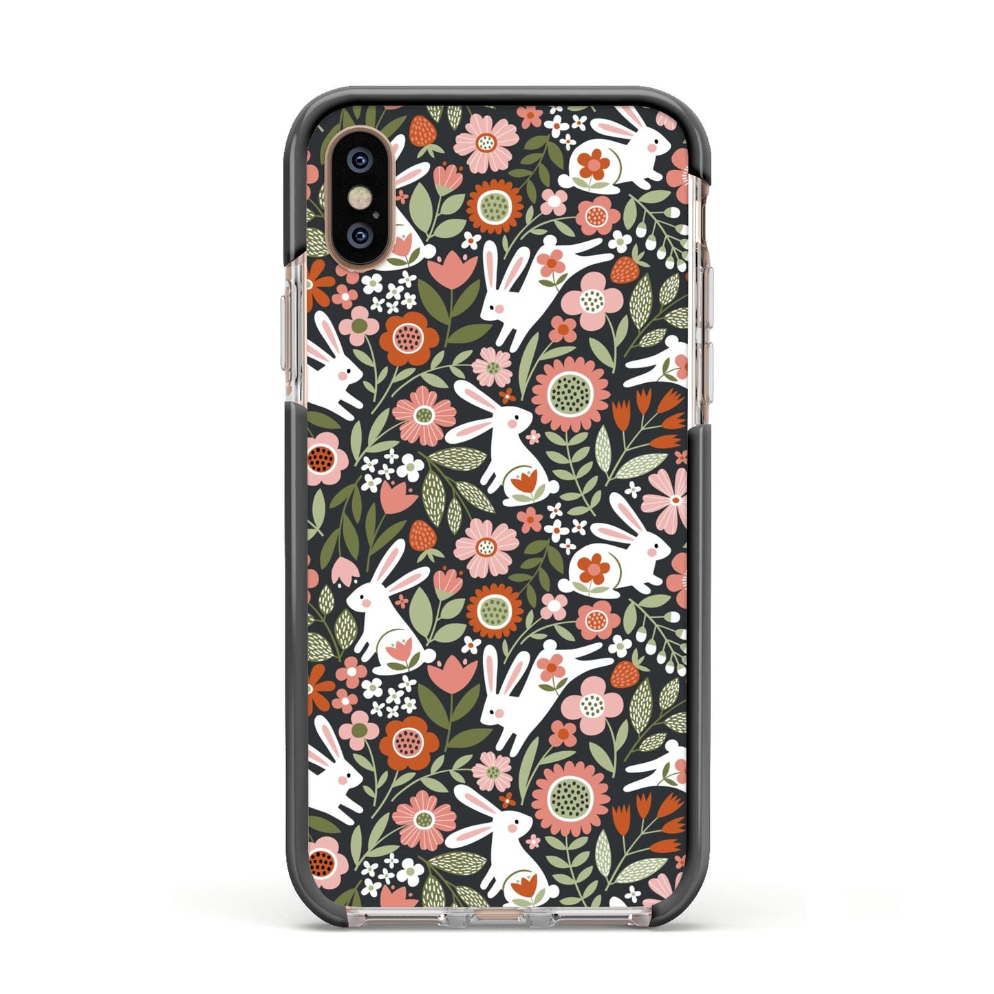 Easter Floral Apple iPhone Xs Impact Case Black Edge on Gold Phone