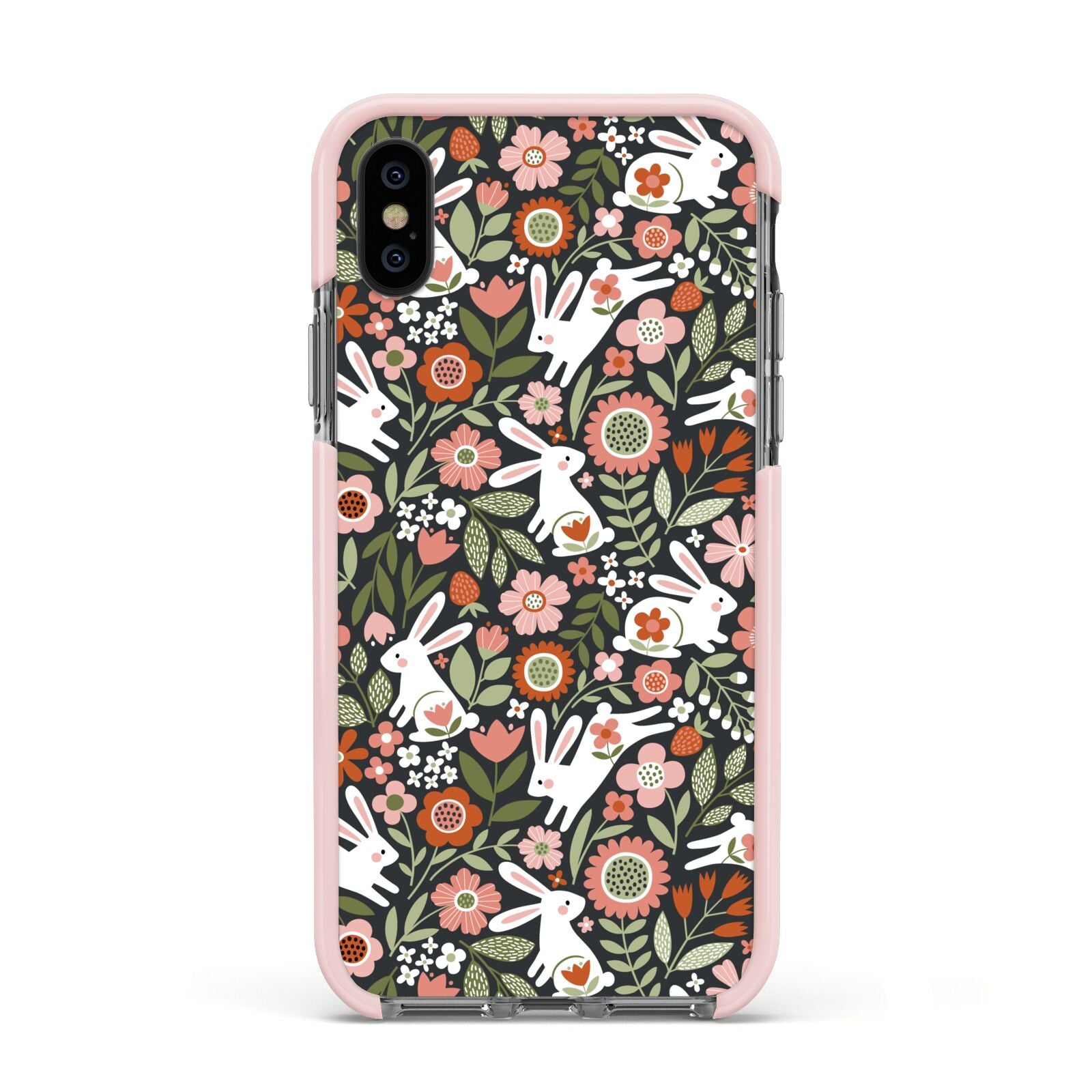 Easter Floral Apple iPhone Xs Impact Case Pink Edge on Black Phone