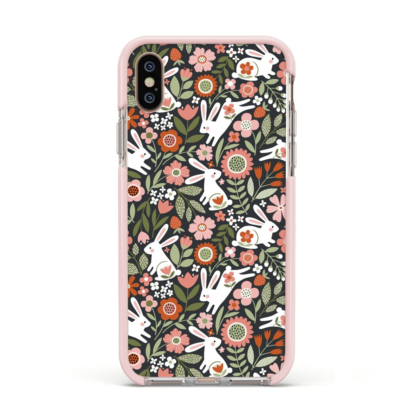 Easter Floral Apple iPhone Xs Impact Case Pink Edge on Gold Phone