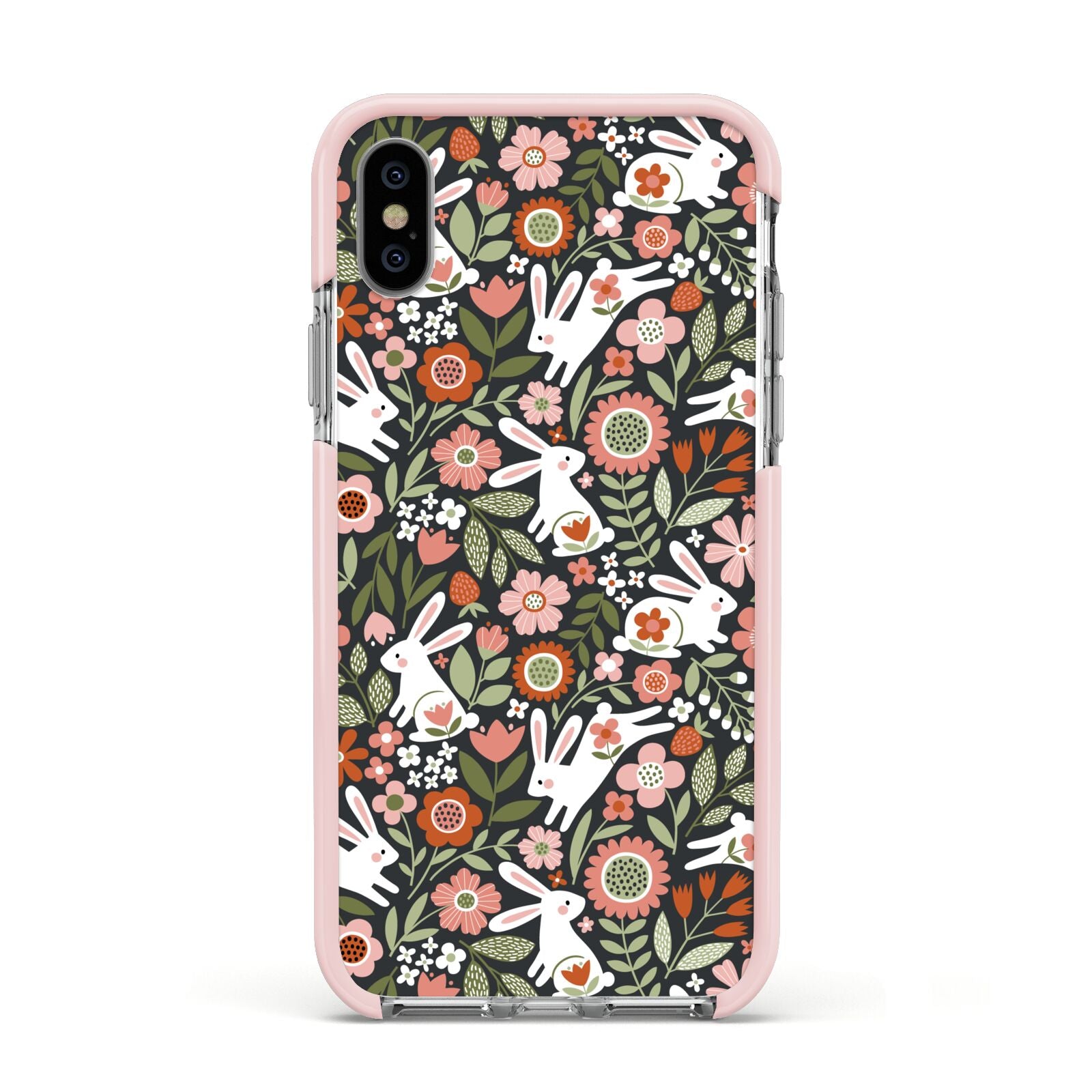 Easter Floral Apple iPhone Xs Impact Case Pink Edge on Silver Phone