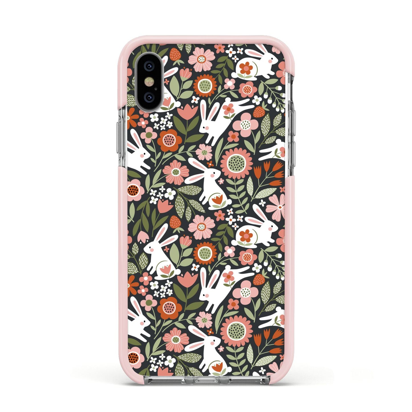 Easter Floral Apple iPhone Xs Impact Case Pink Edge on Silver Phone