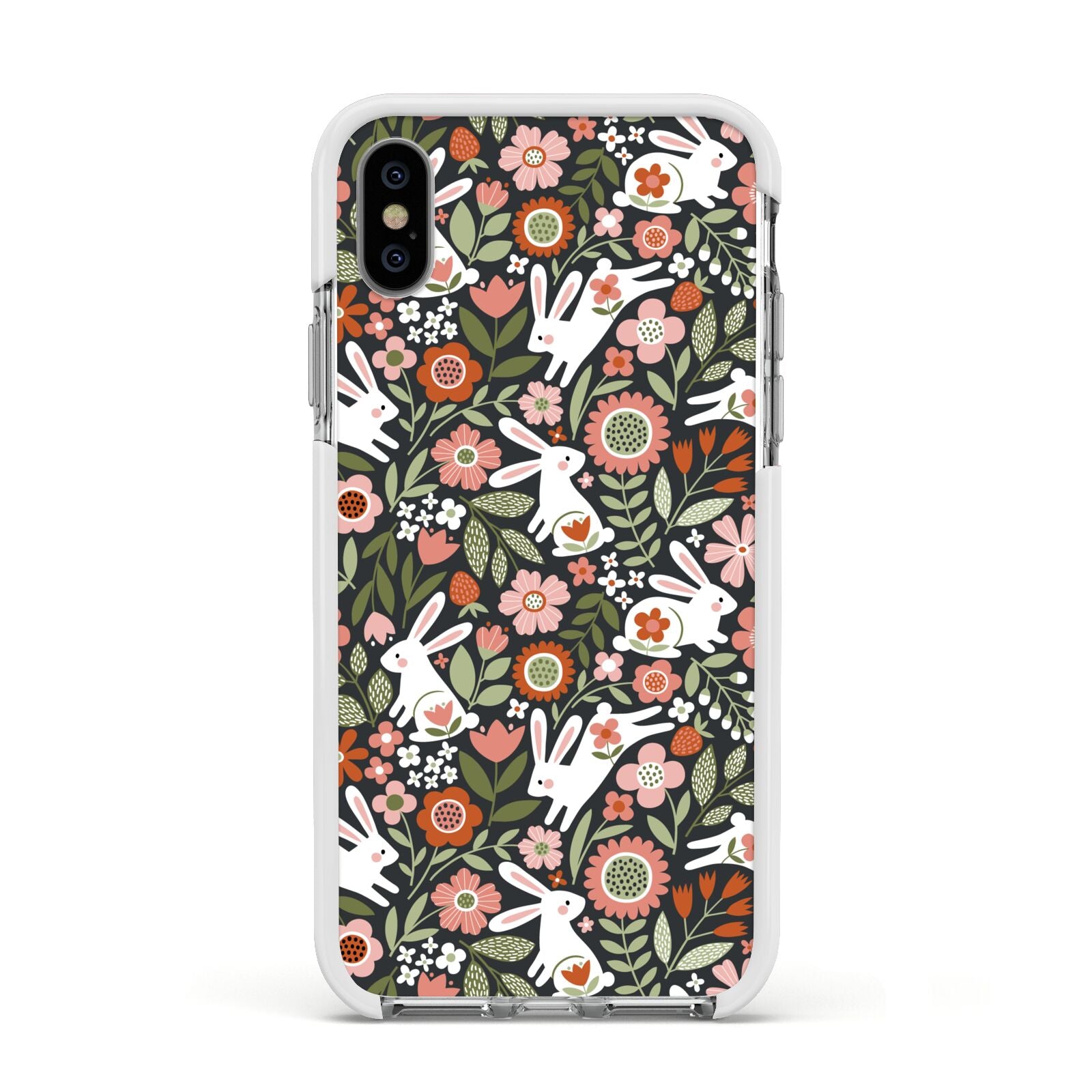 Easter Floral Apple iPhone Xs Impact Case White Edge on Silver Phone