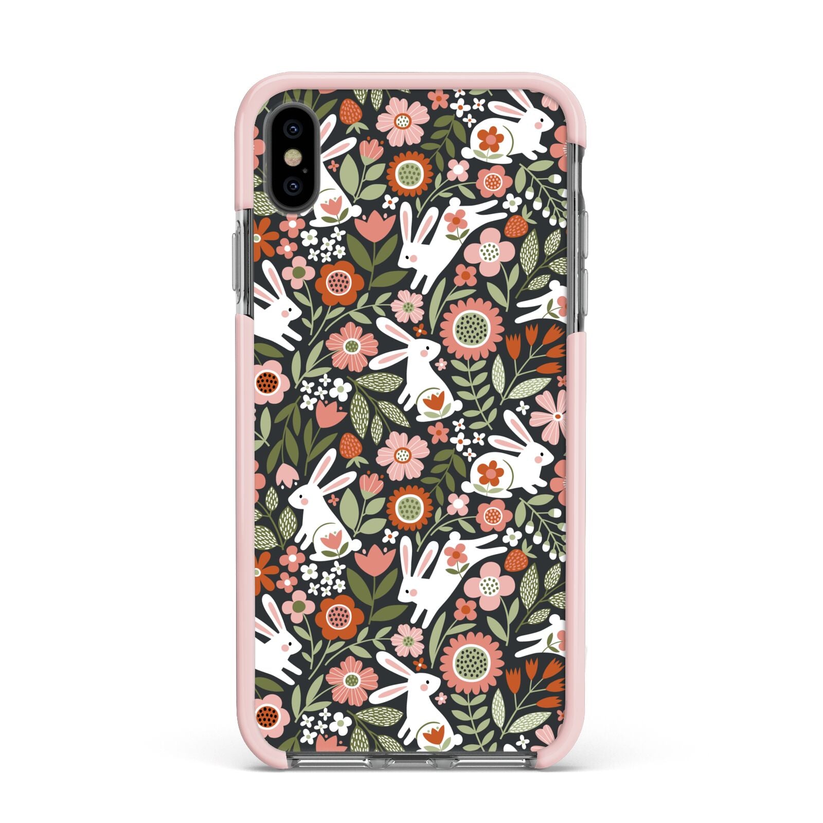 Easter Floral Apple iPhone Xs Max Impact Case Pink Edge on Black Phone