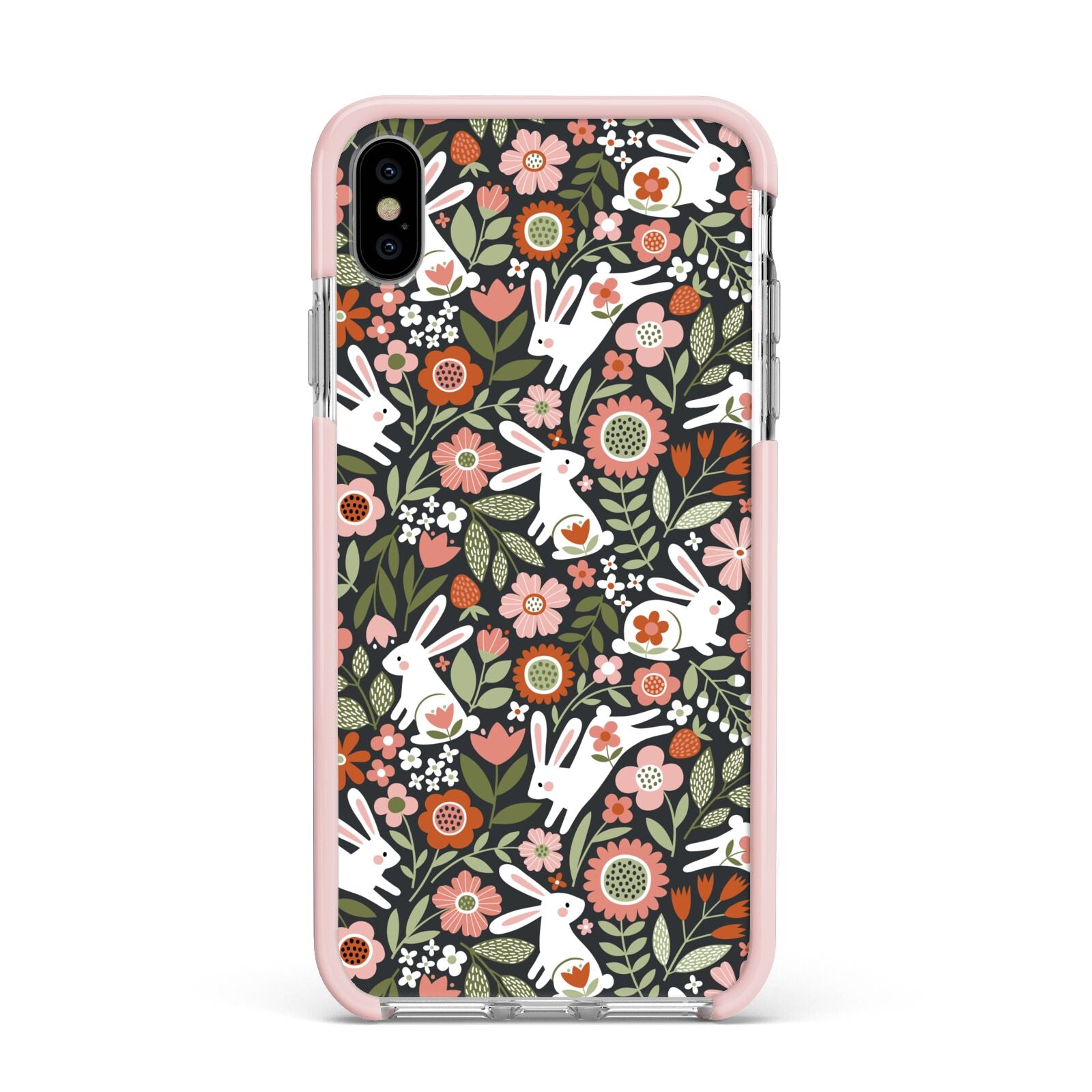 Easter Floral Apple iPhone Xs Max Impact Case Pink Edge on Silver Phone