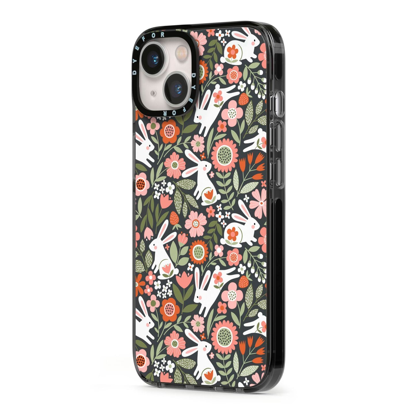 Easter Floral iPhone 13 Black Impact Case Side Angle on Silver phone