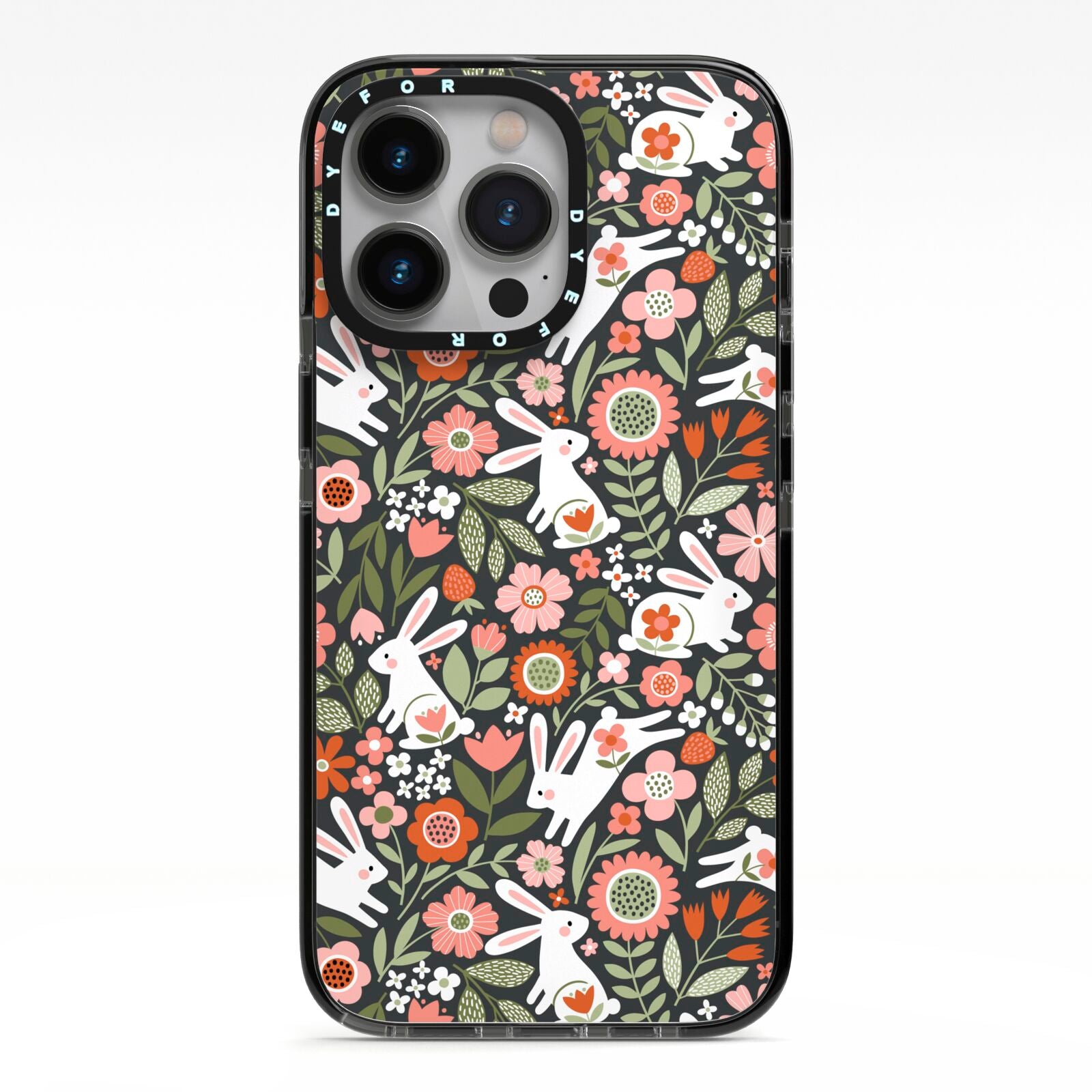 Easter Floral iPhone 13 Pro Black Impact Case on Silver phone