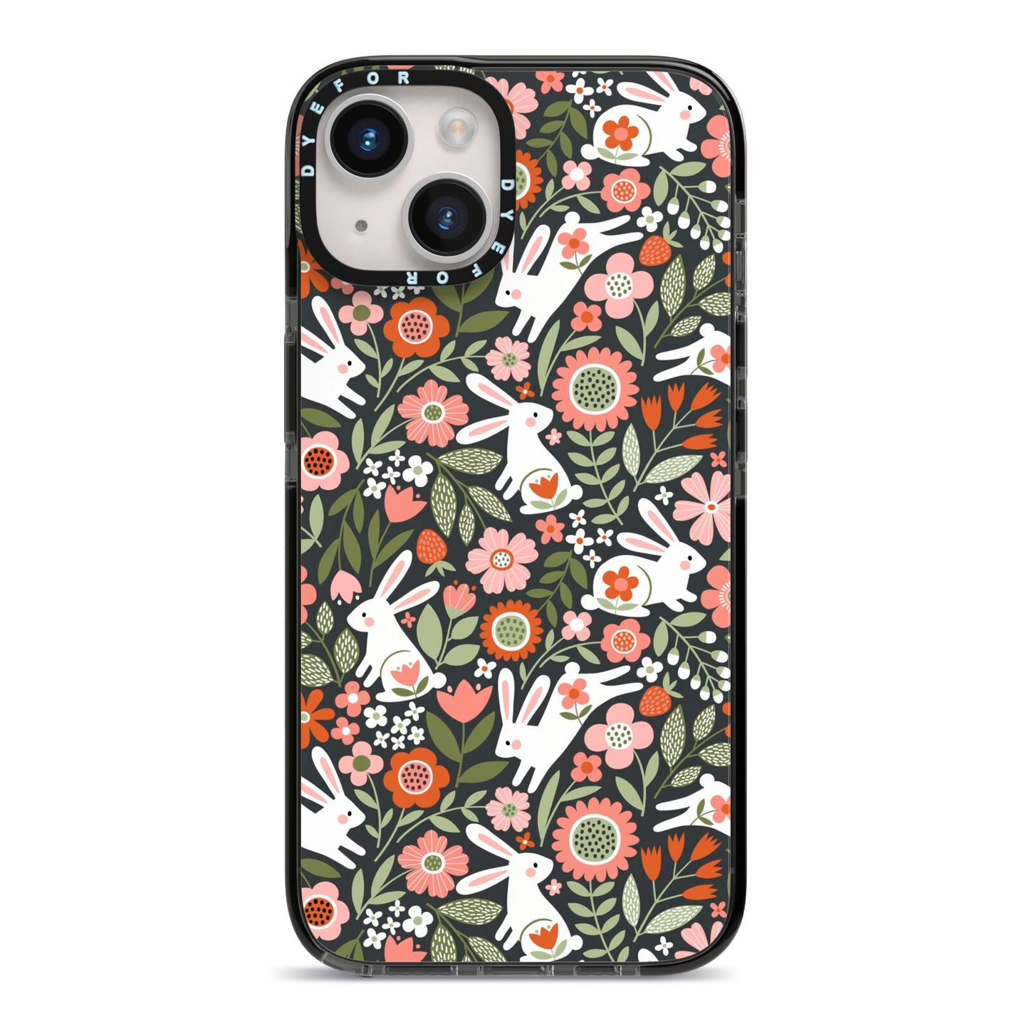 Easter Floral iPhone 14 Black Impact Case on Silver phone