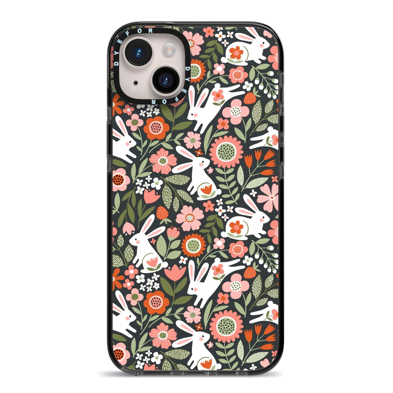 Easter Floral iPhone 14 Plus Black Impact Case on Silver phone