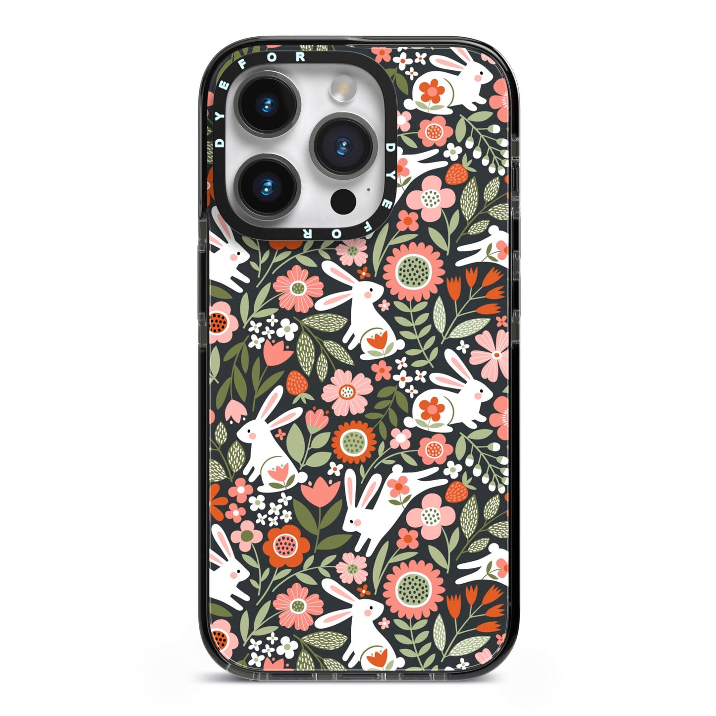Easter Floral iPhone 14 Pro Black Impact Case on Silver phone