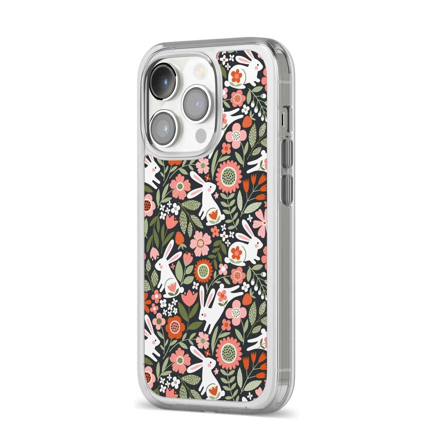 Easter Floral iPhone 14 Pro Clear Tough Case Silver Angled Image