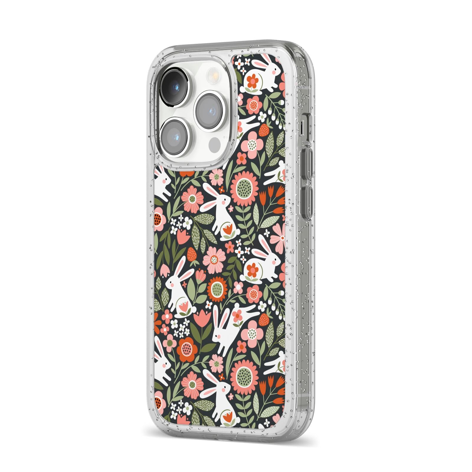 Easter Floral iPhone 14 Pro Glitter Tough Case Silver Angled Image