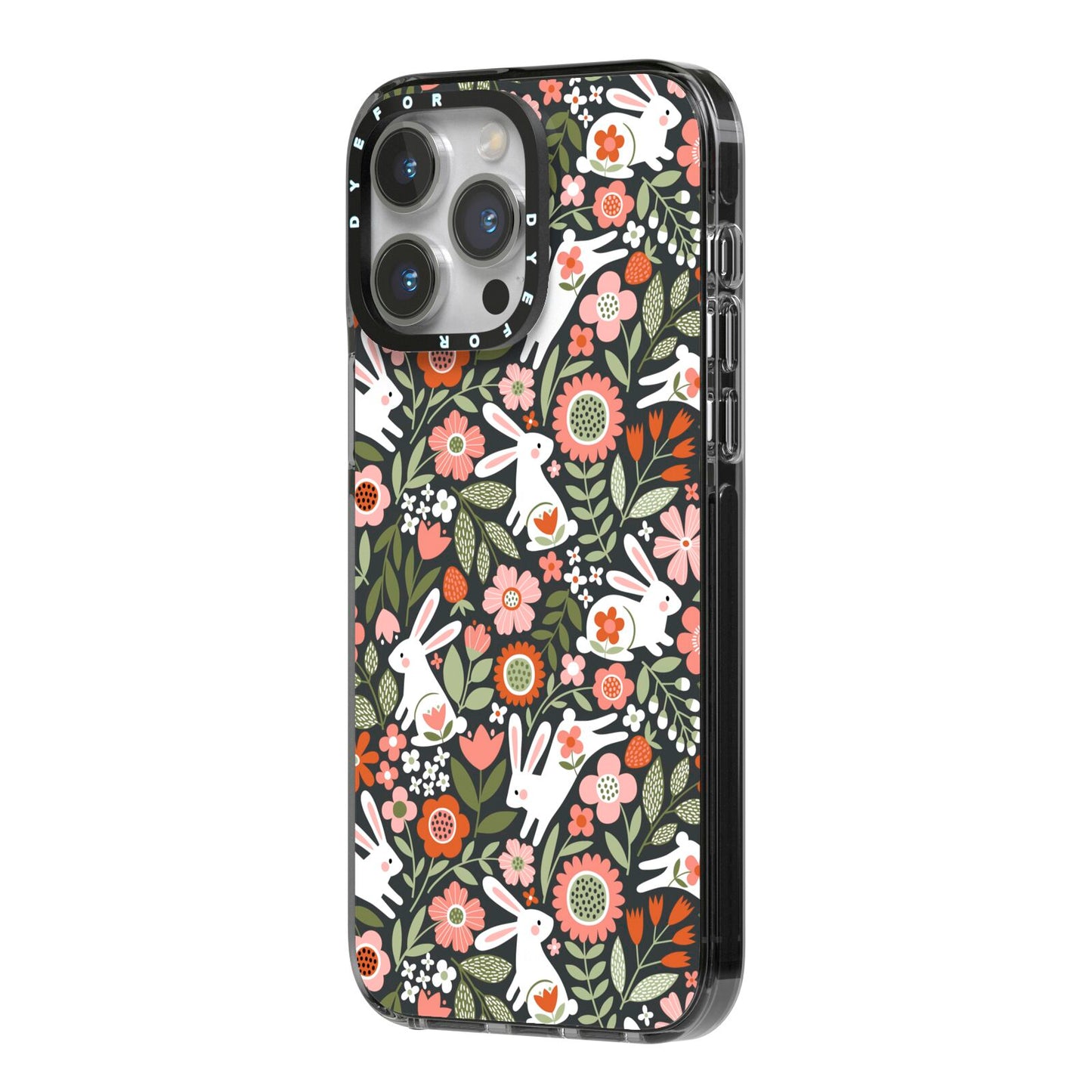 Easter Floral iPhone 14 Pro Max Black Impact Case Side Angle on Silver phone