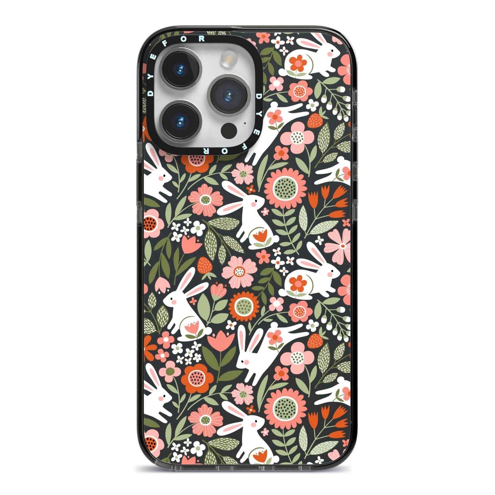 Easter Floral iPhone 14 Pro Max Black Impact Case on Silver phone