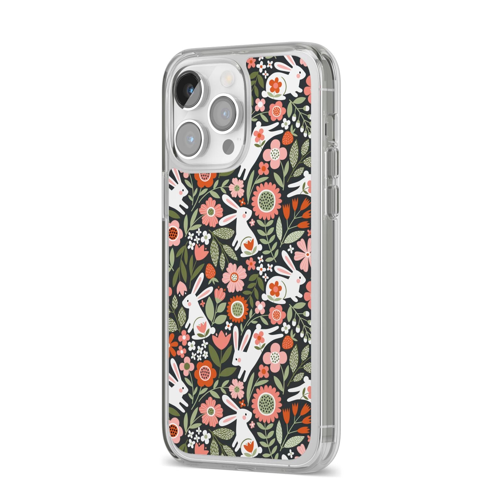 Easter Floral iPhone 14 Pro Max Clear Tough Case Silver Angled Image