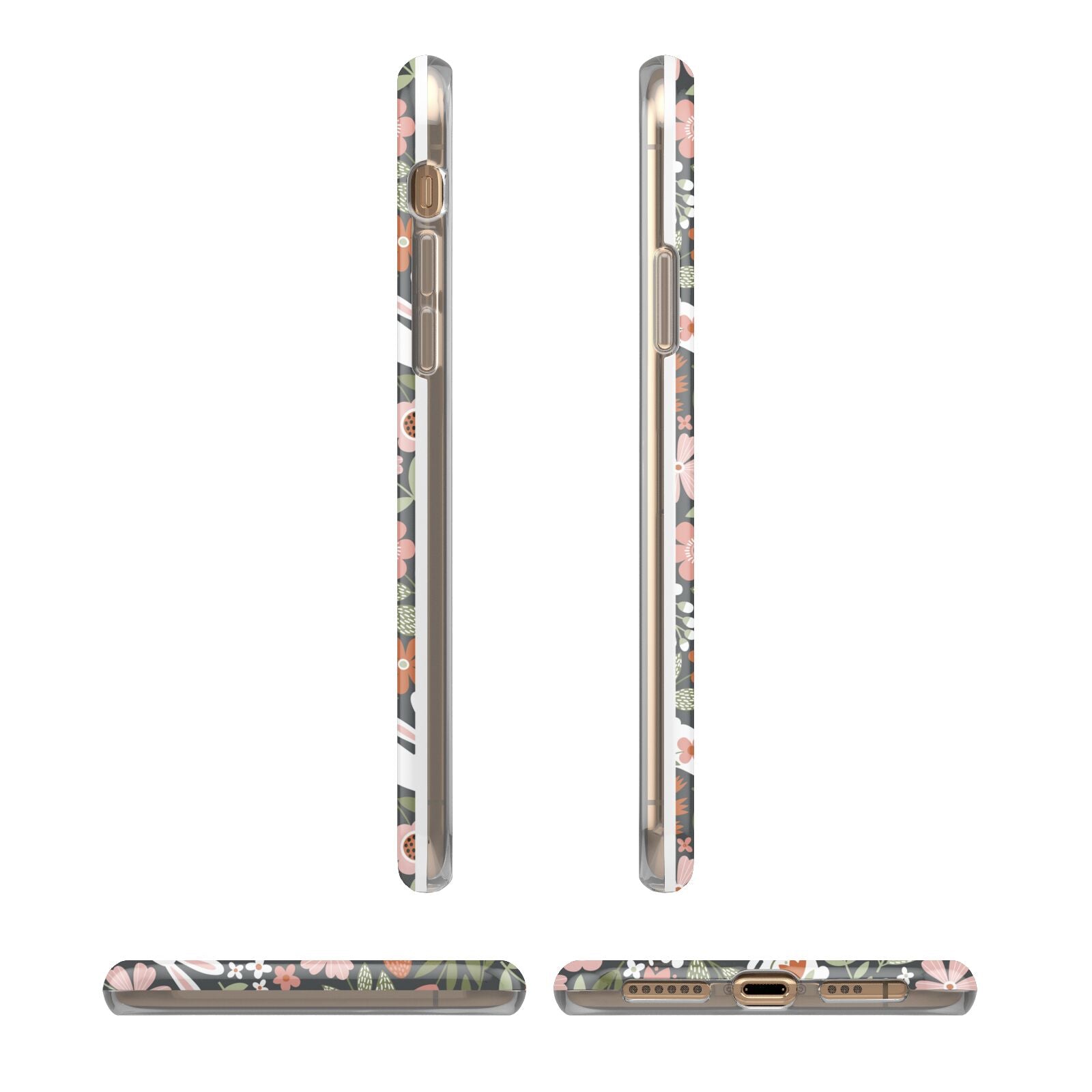 Easter Floral iPhone XS 3D Tough Case in Gold Angled Images