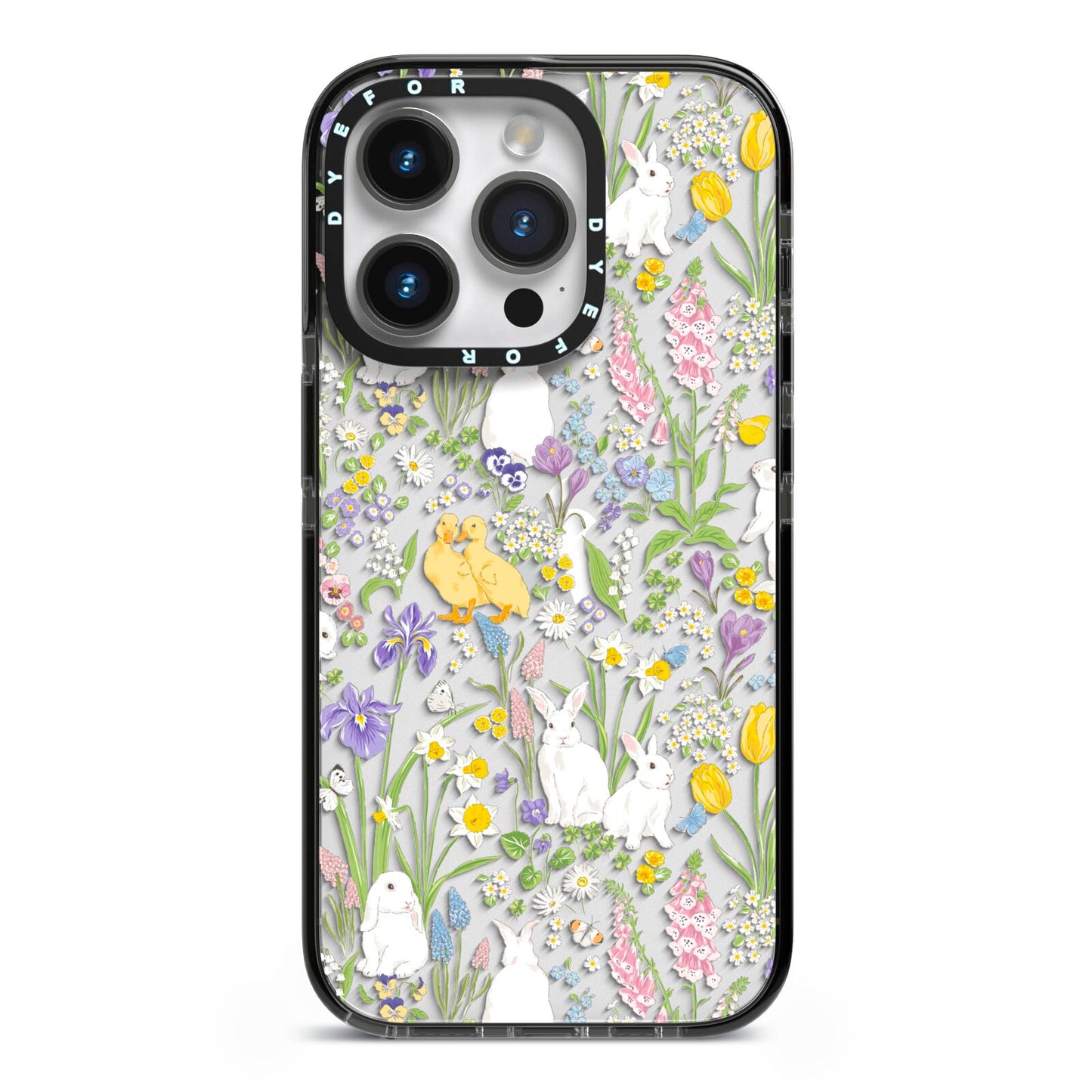 Easter iPhone 14 Pro Black Impact Case on Silver phone