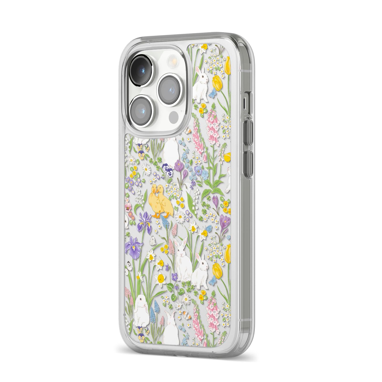 Easter iPhone 14 Pro Clear Tough Case Silver Angled Image