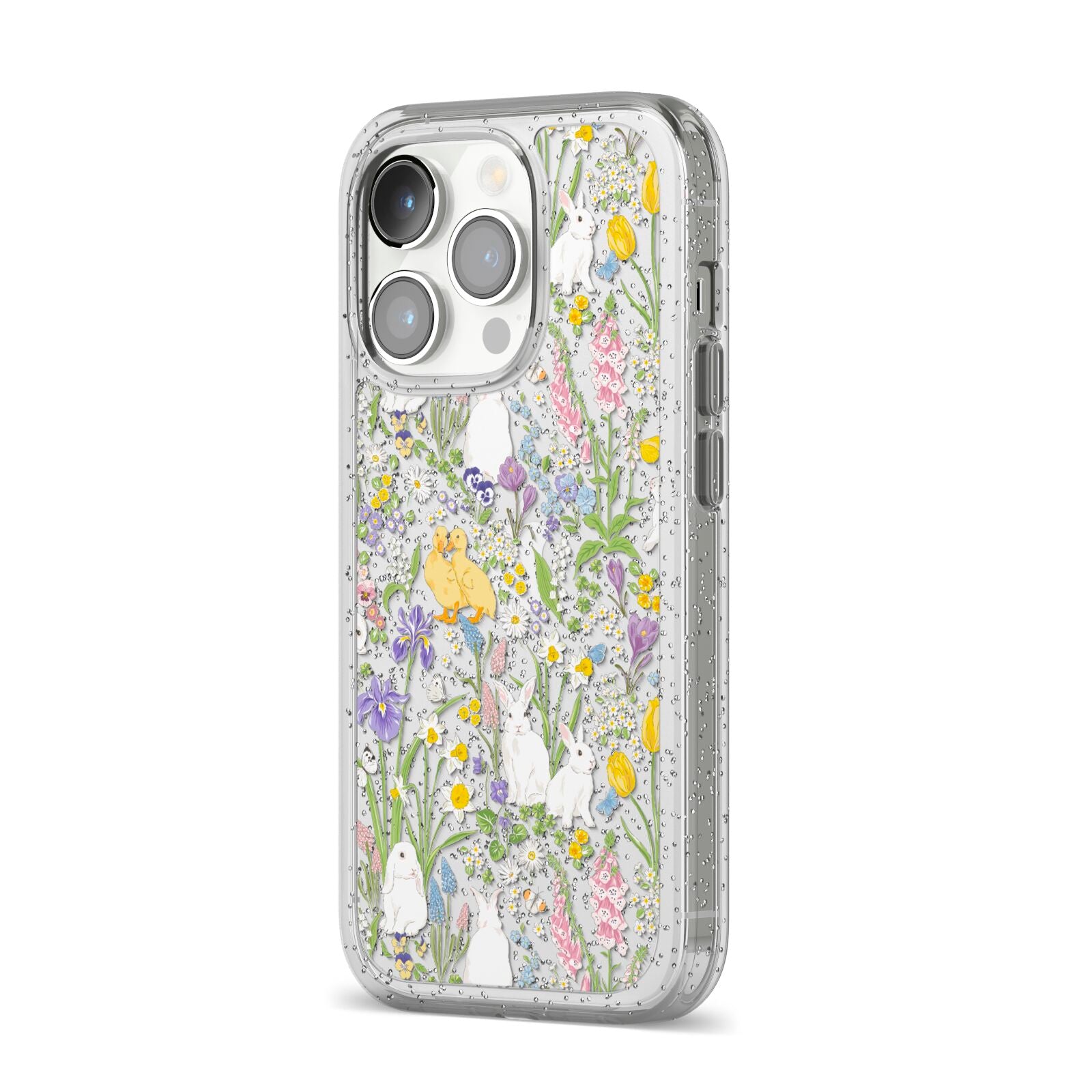 Easter iPhone 14 Pro Glitter Tough Case Silver Angled Image