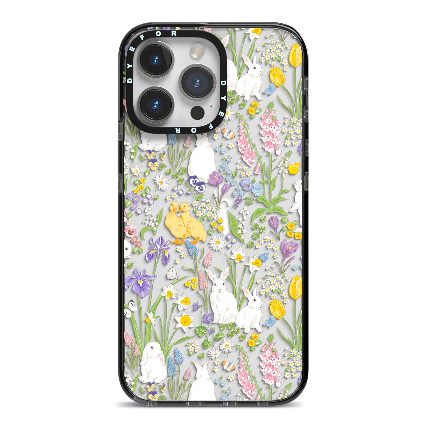 Easter iPhone 14 Pro Max Black Impact Case on Silver phone