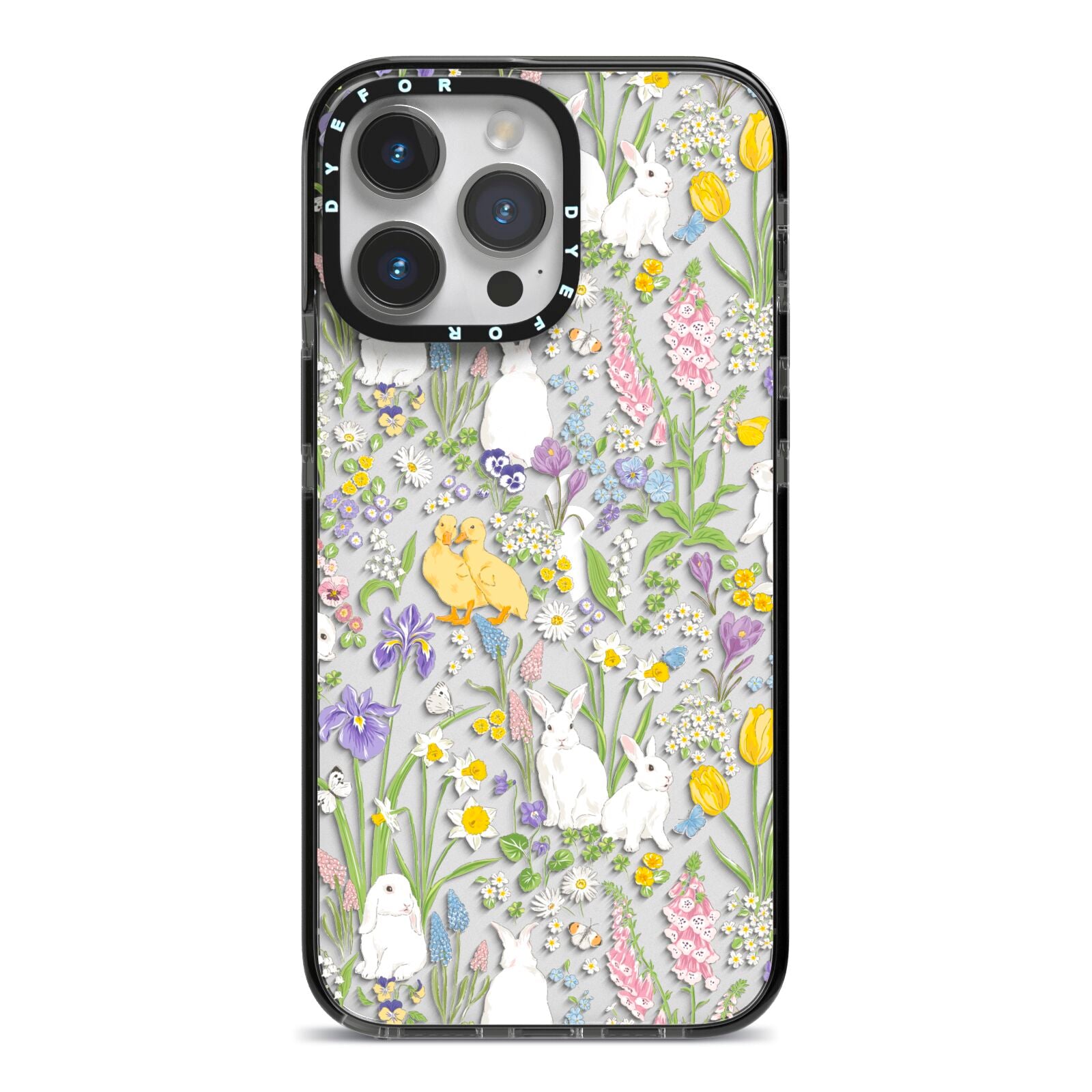 Easter iPhone 14 Pro Max Black Impact Case on Silver phone