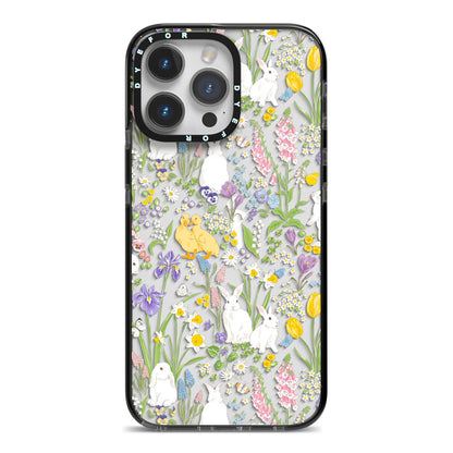 Easter iPhone 14 Pro Max Black Impact Case on Silver phone