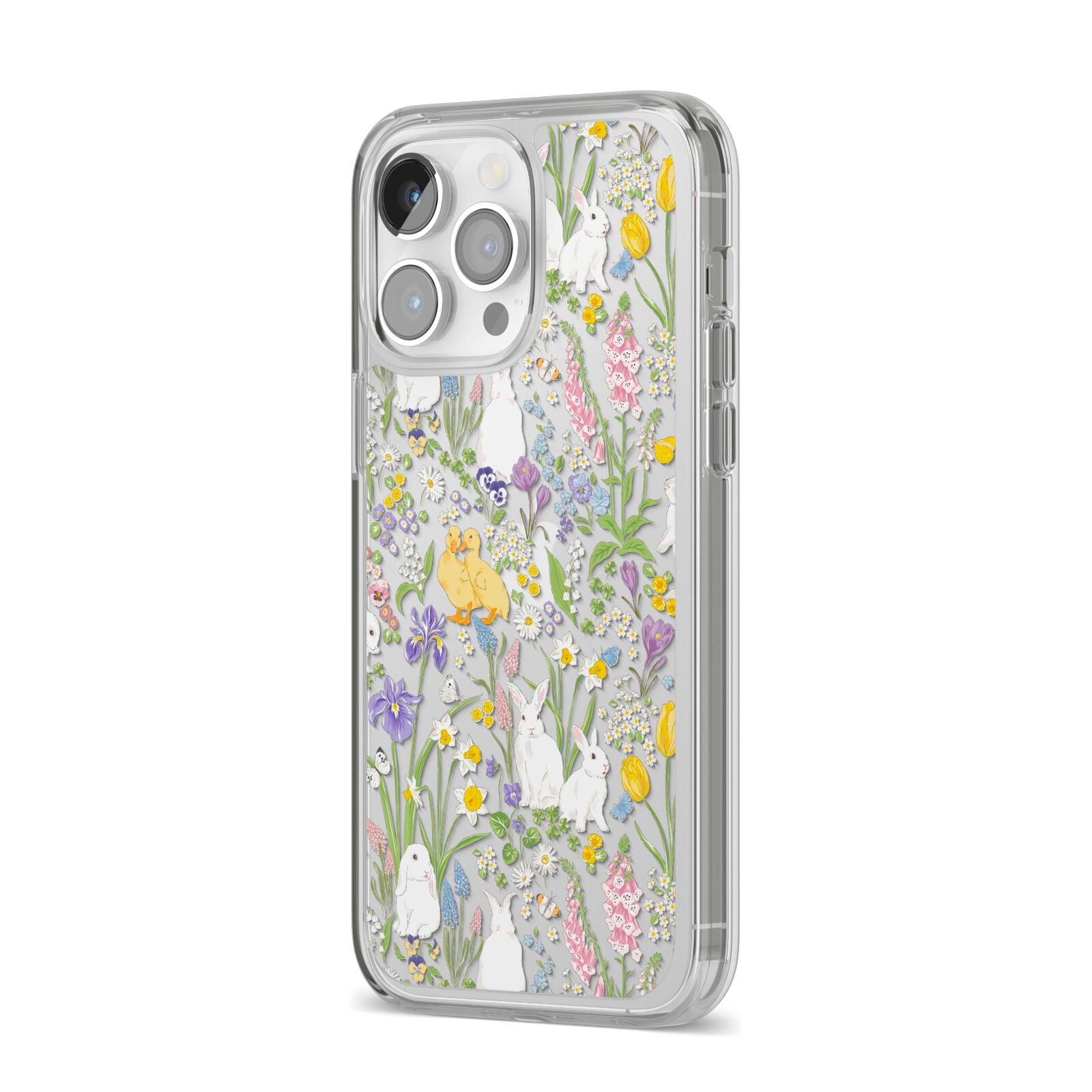 Easter iPhone 14 Pro Max Clear Tough Case Silver Angled Image