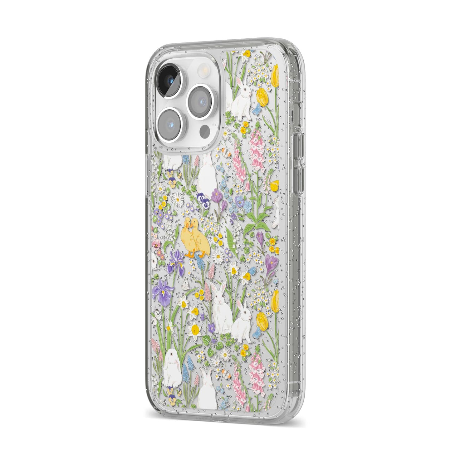 Easter iPhone 14 Pro Max Glitter Tough Case Silver Angled Image
