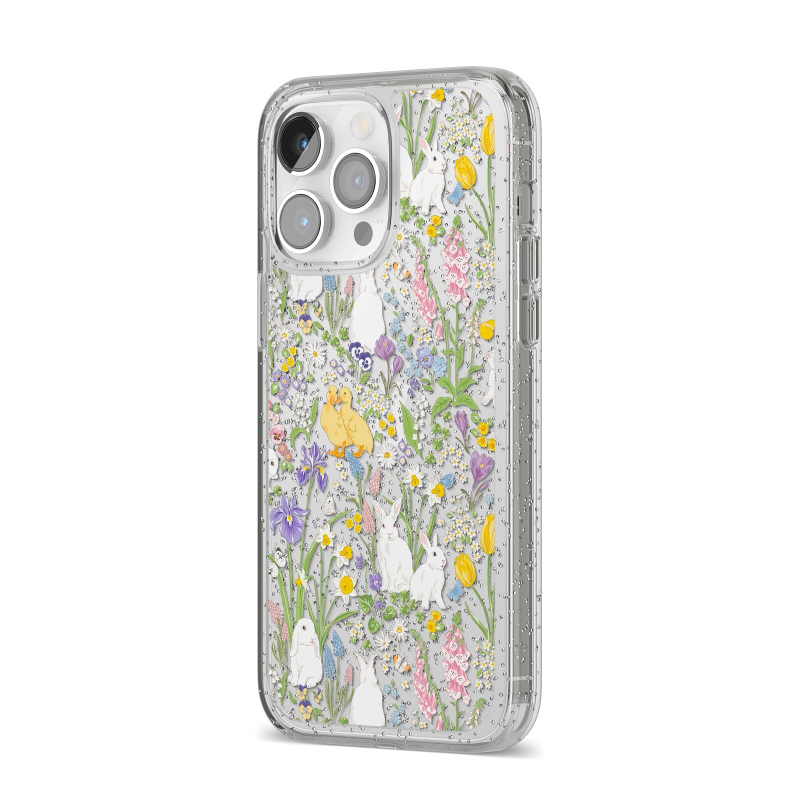 Easter iPhone 14 Pro Max Glitter Tough Case Silver Angled Image