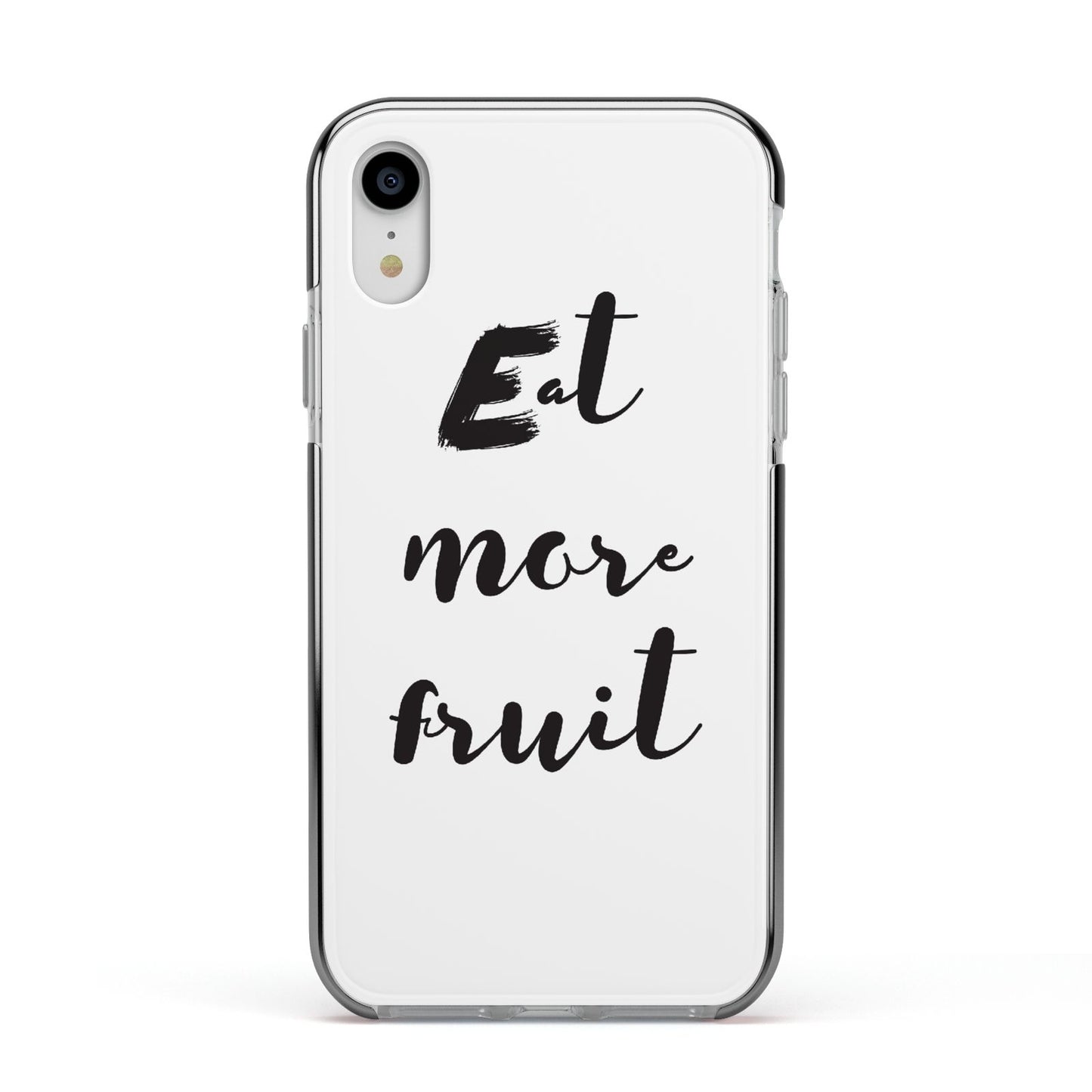 Eat More Fruit Apple iPhone XR Impact Case Black Edge on Silver Phone
