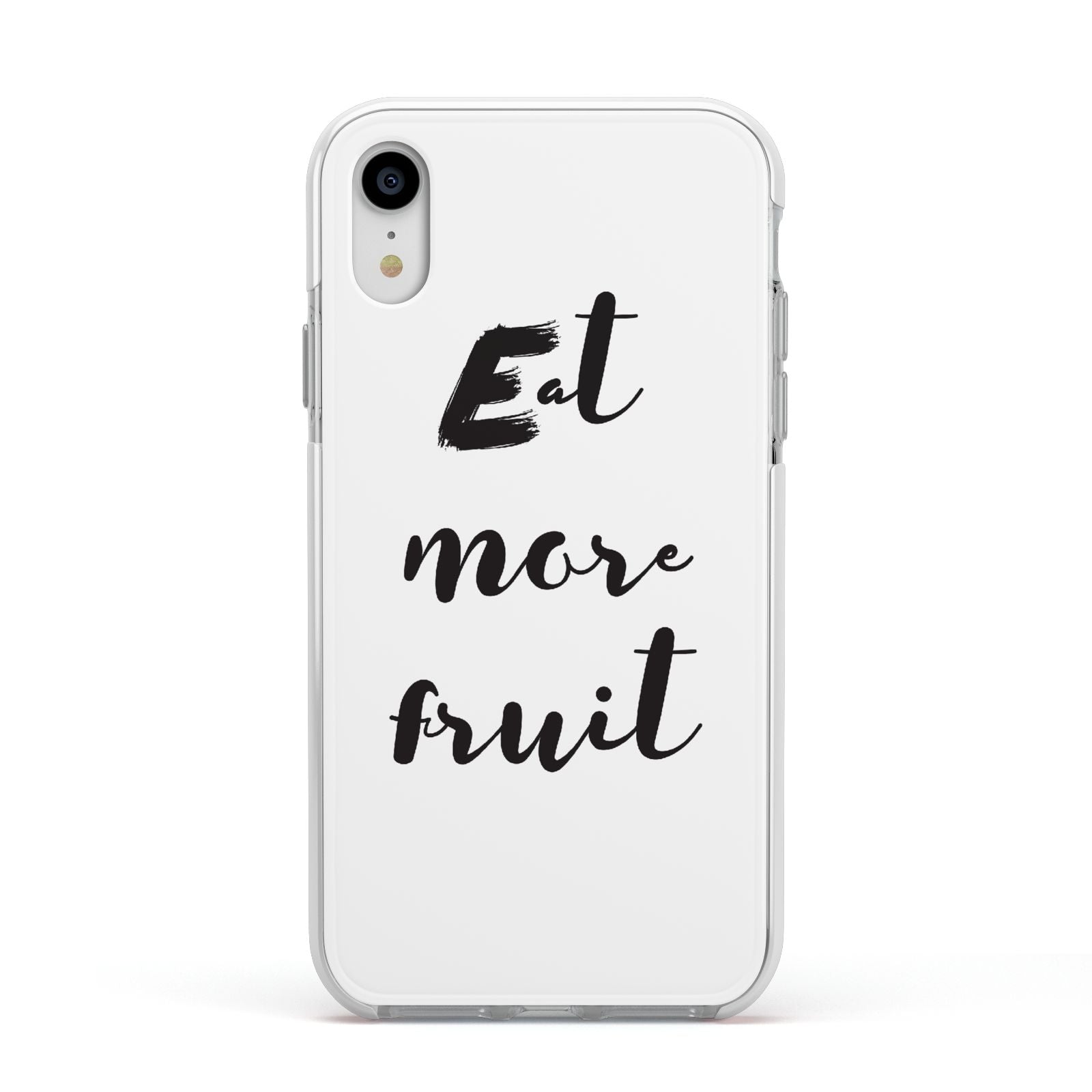 Eat More Fruit Apple iPhone XR Impact Case White Edge on Silver Phone