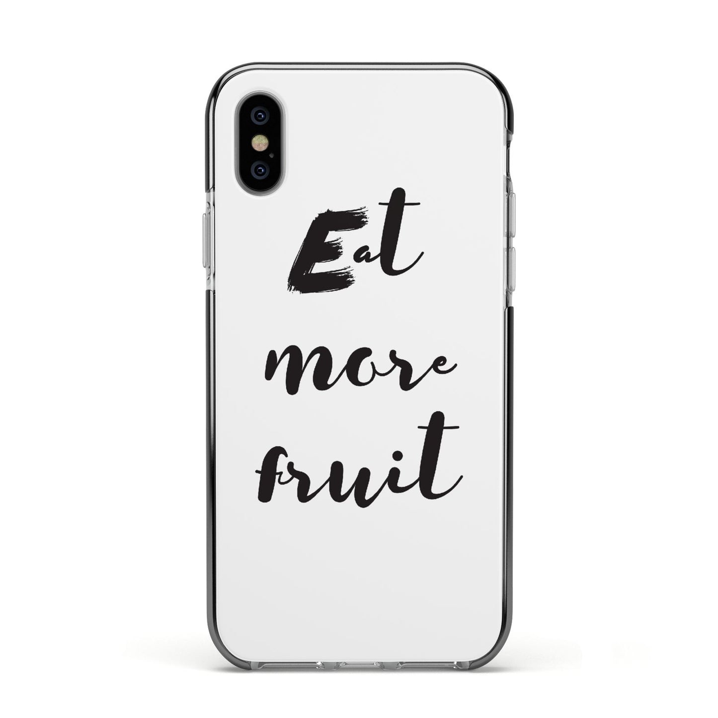 Eat More Fruit Apple iPhone Xs Impact Case Black Edge on Silver Phone