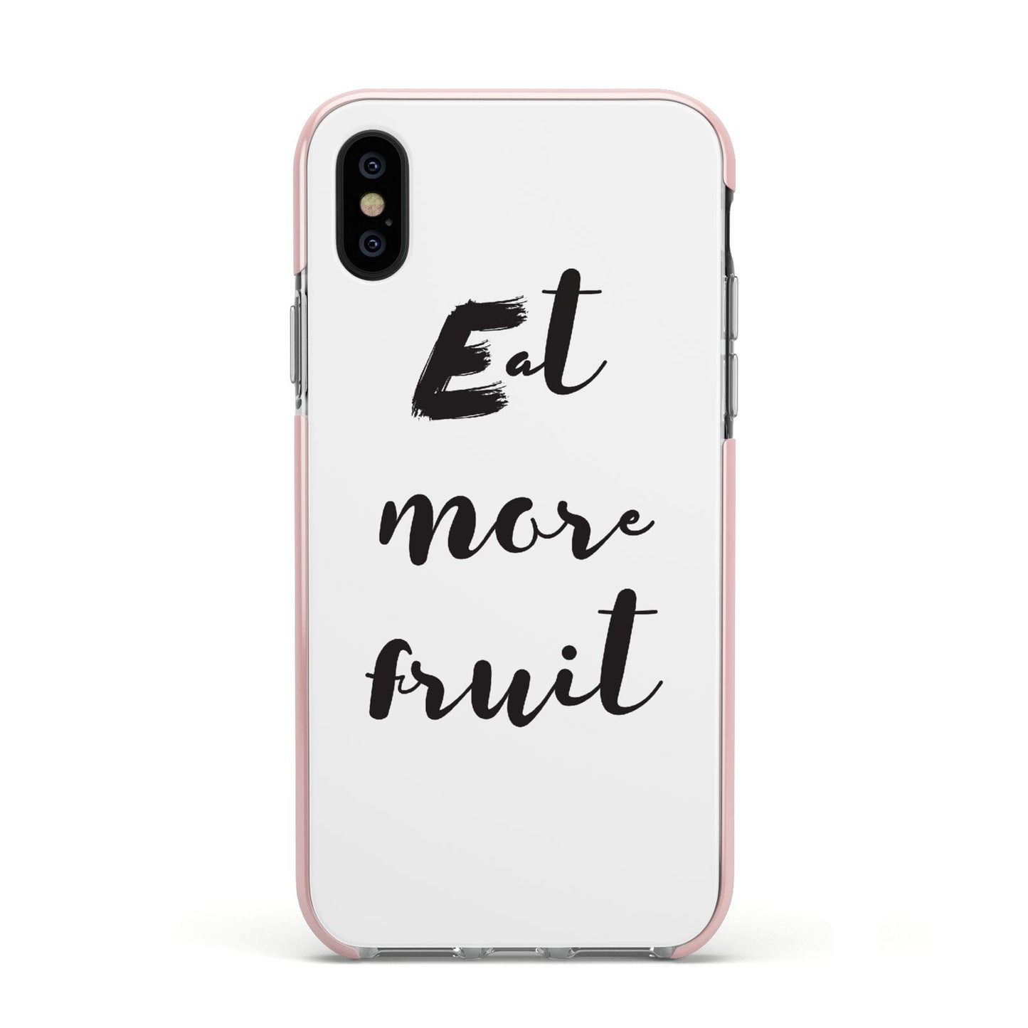 Eat More Fruit Apple iPhone Xs Impact Case Pink Edge on Black Phone