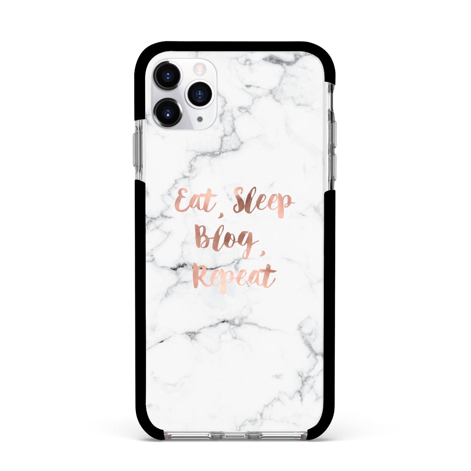 Eat Sleep Blog Repeat Marble Effect Apple iPhone 11 Pro Max in Silver with Black Impact Case