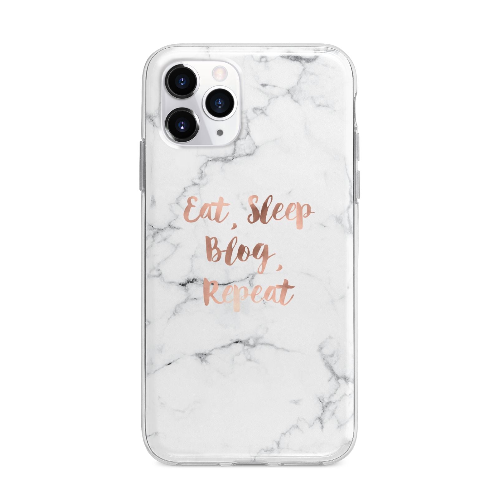 Eat Sleep Blog Repeat Marble Effect Apple iPhone 11 Pro Max in Silver with Bumper Case