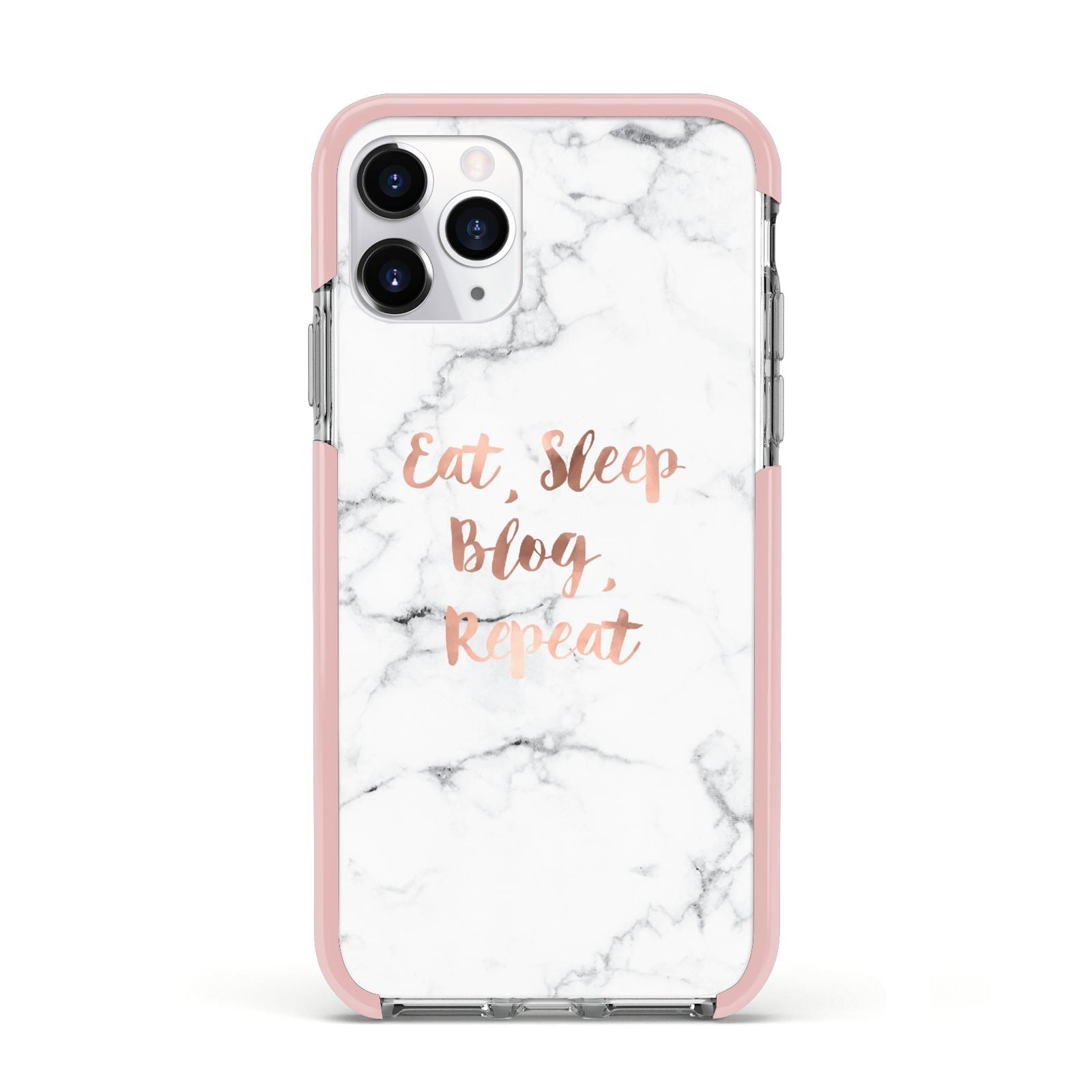 Eat Sleep Blog Repeat Marble Effect Apple iPhone 11 Pro in Silver with Pink Impact Case