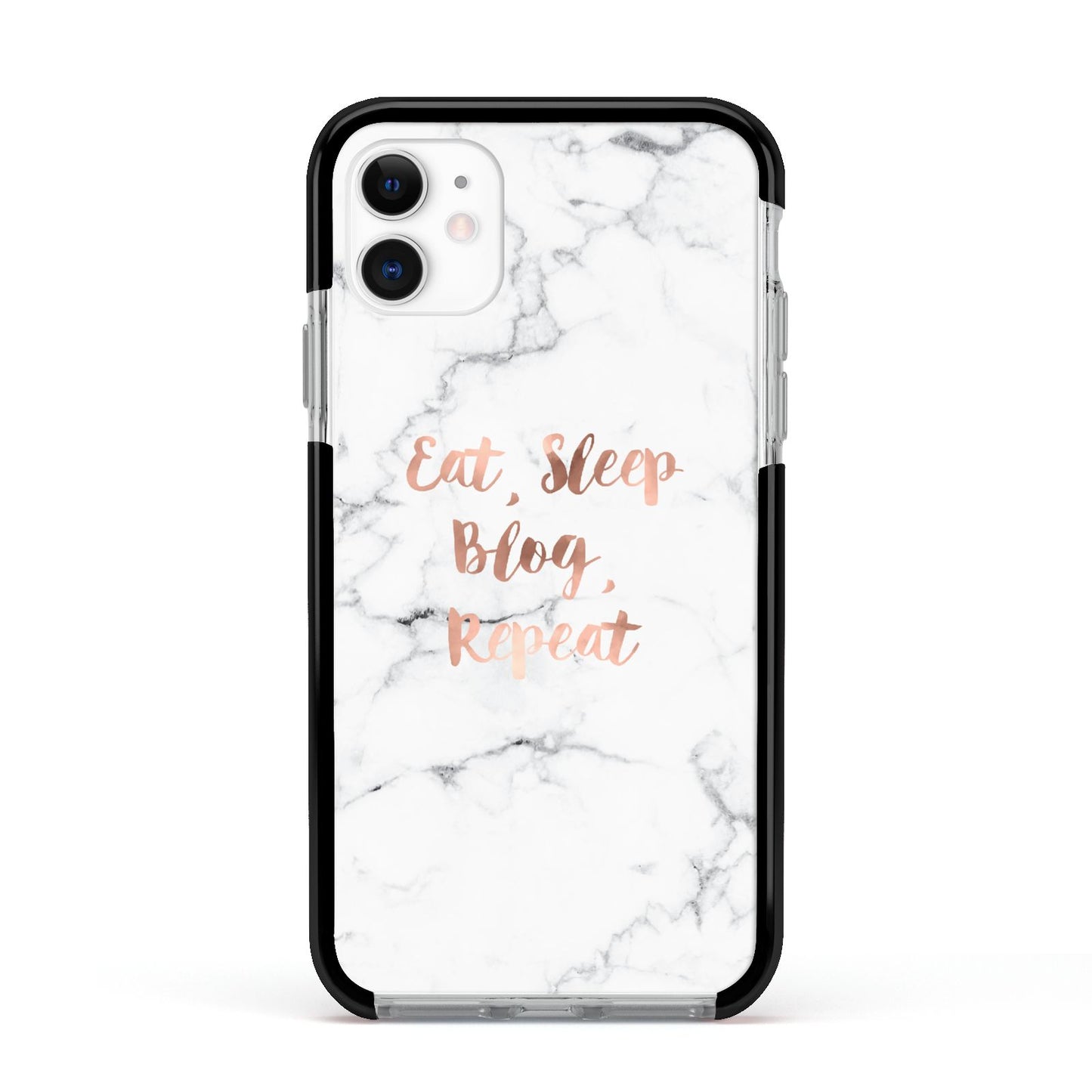 Eat Sleep Blog Repeat Marble Effect Apple iPhone 11 in White with Black Impact Case
